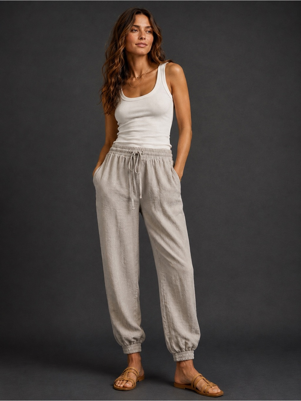 Anthropologie Cloth & Stone 100% Linen Jogger Pants XS Taupe